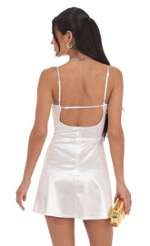 Satin Front Hook Dress in White